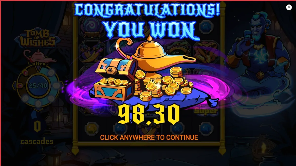 Tampilan visual slot Tomb of Wishes dengan latar belakang ruang harta karun Arabian
